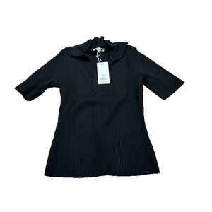 NWT Cotton Citizen Womens Polo Shirt Ibiza Short Sleeve Ribbed Knit Black Size M